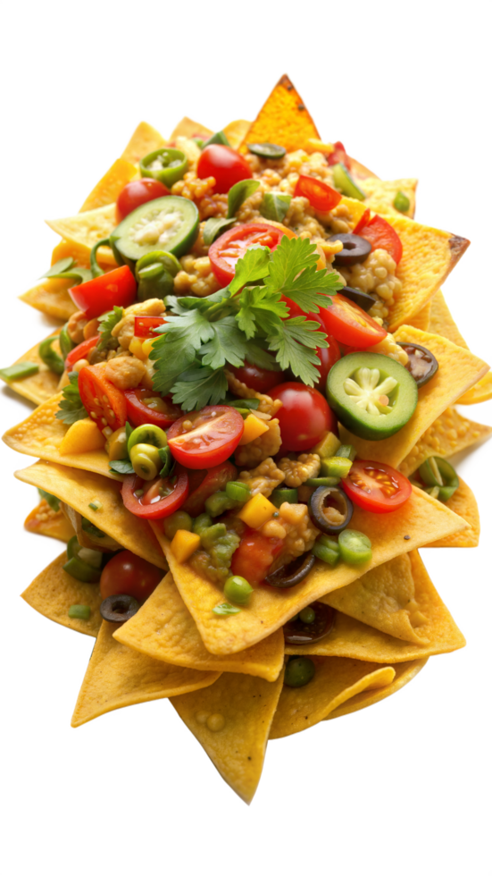 Stack of Nachos with Toppings on Transparent Background png