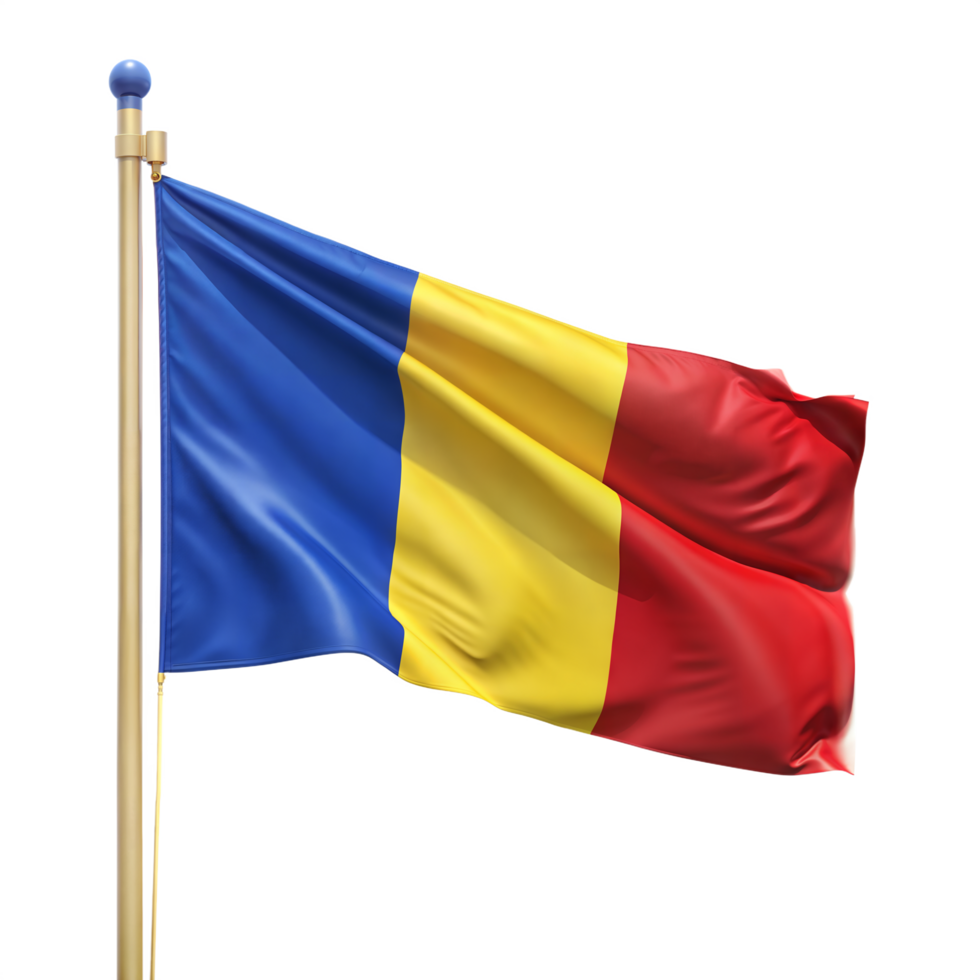Romanian Flag on Flagpole on Transparent Background png