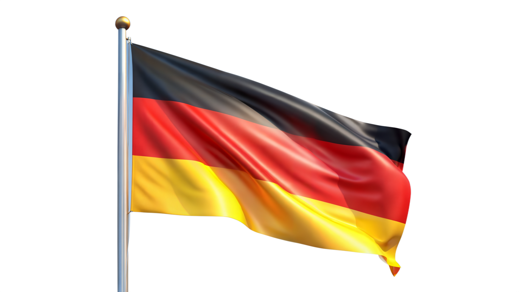 German Flag on Flagpole on Transparent Background png