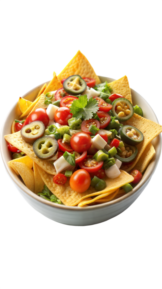 Bowl of Nachos with Toppings on Transparent Background png