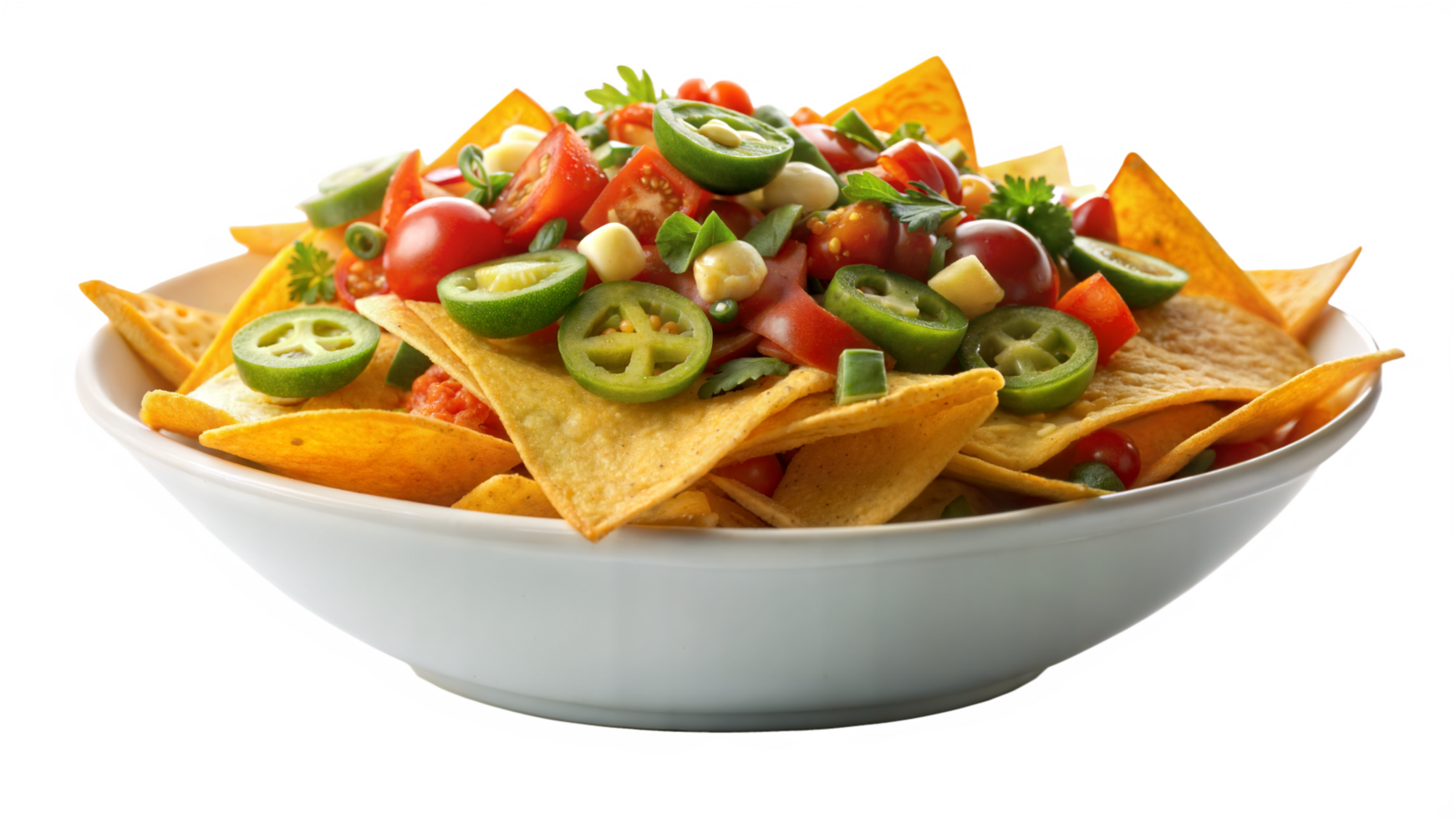 Nachos in Bowl with Toppings on Transparent Background png