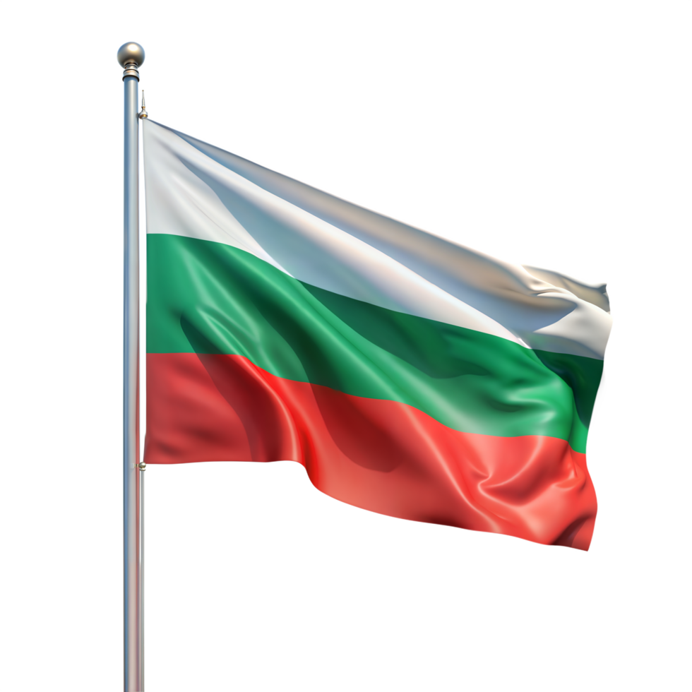 Bulgarian Flag on Flagpole on Transparent Background png