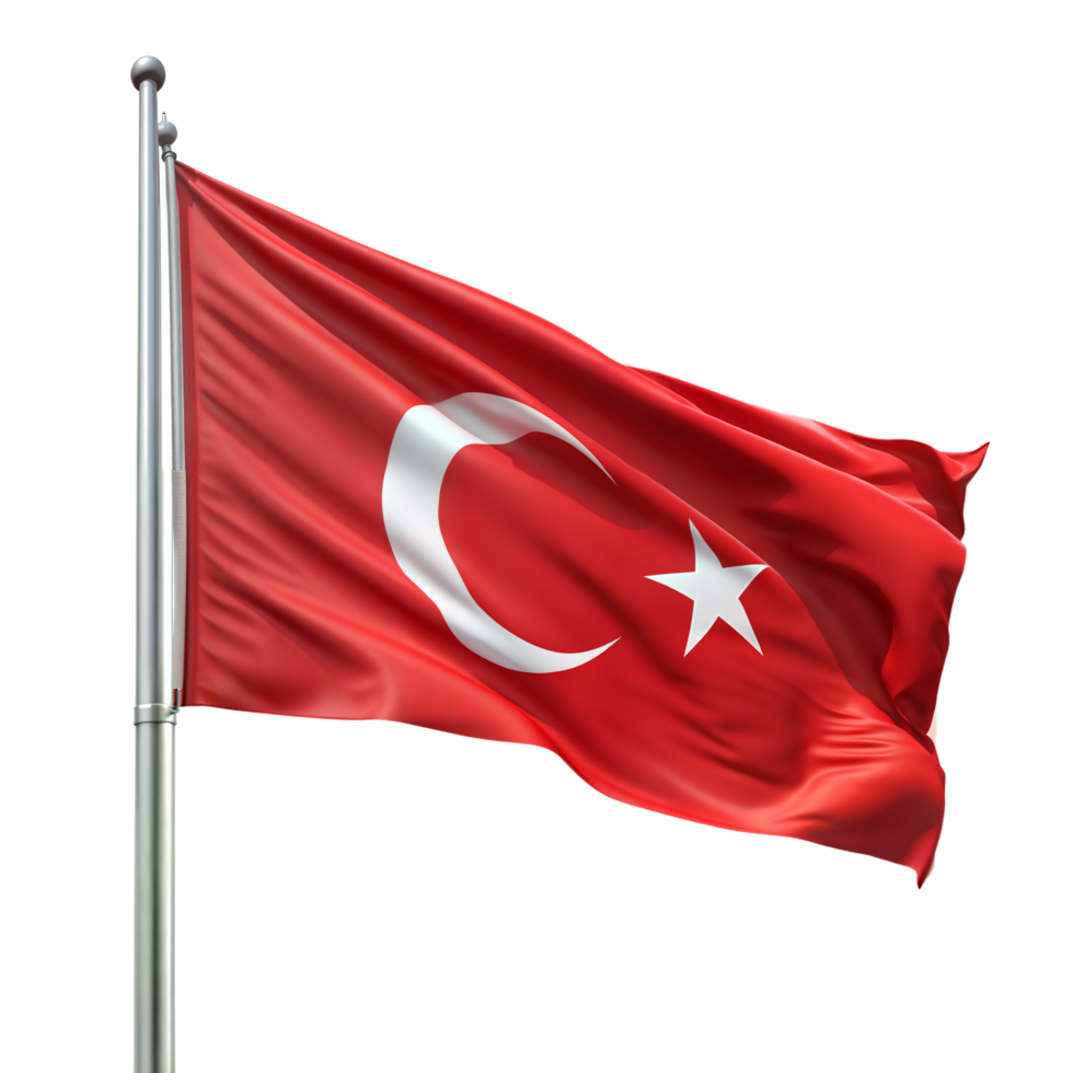 Turkish Flag on Flagpole on Transparent Background png