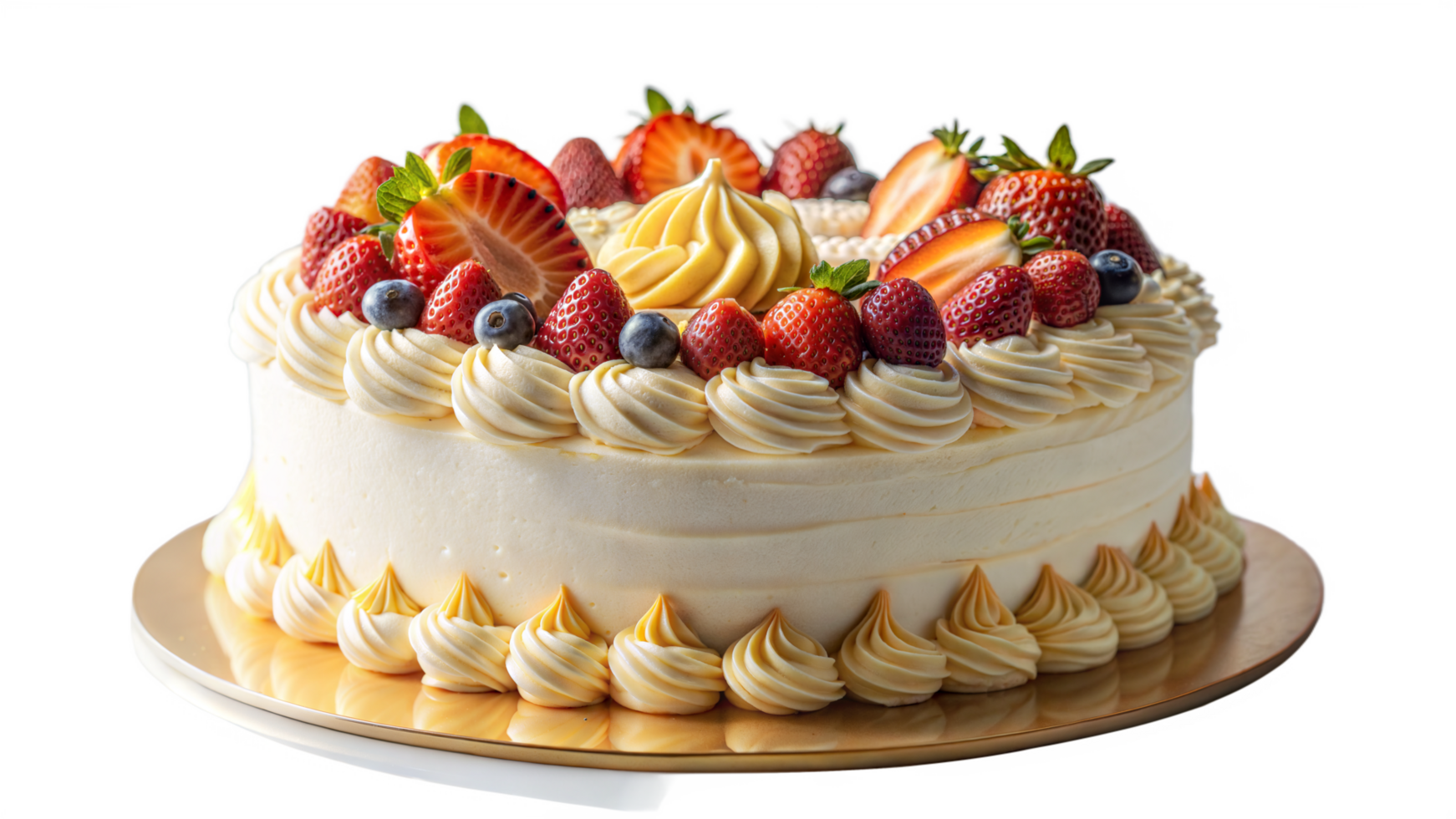 Cream Cake with Strawberries on Transparent Background png