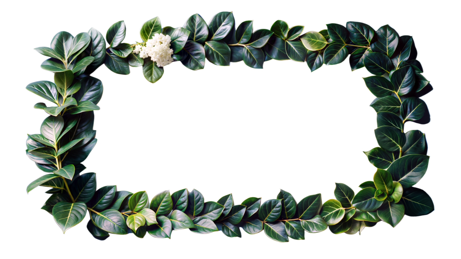 Green Leaf Frame with White Flowers on Transparent Background png