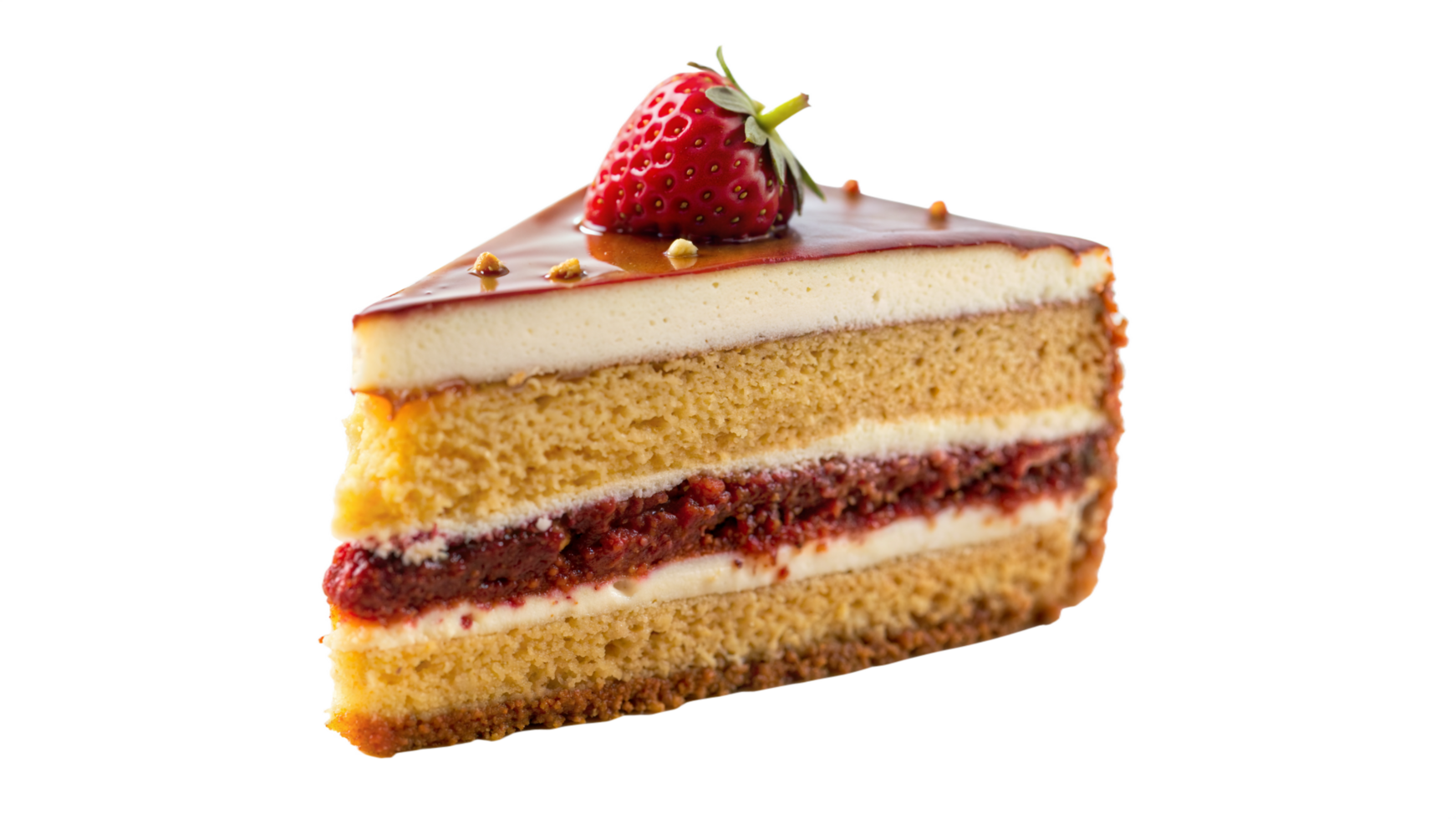 Single Slice of Strawberry Cake on Transparent Background png