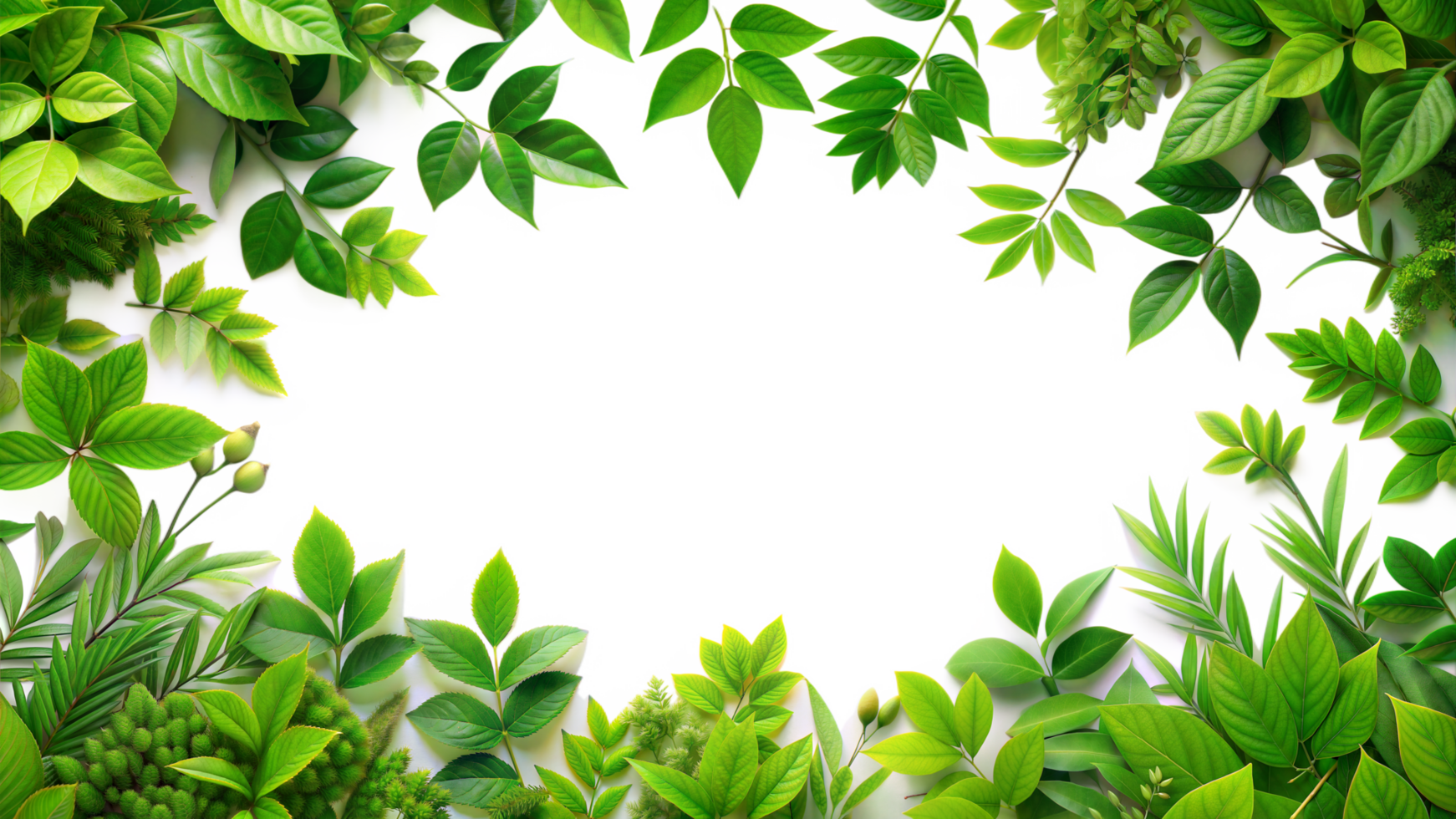 Rectangular Leaf Frame with Green Leaves on Transparent Background png