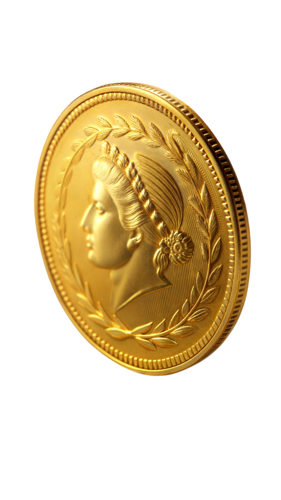 Golden Coin with Woman's Head on Transparent Background png