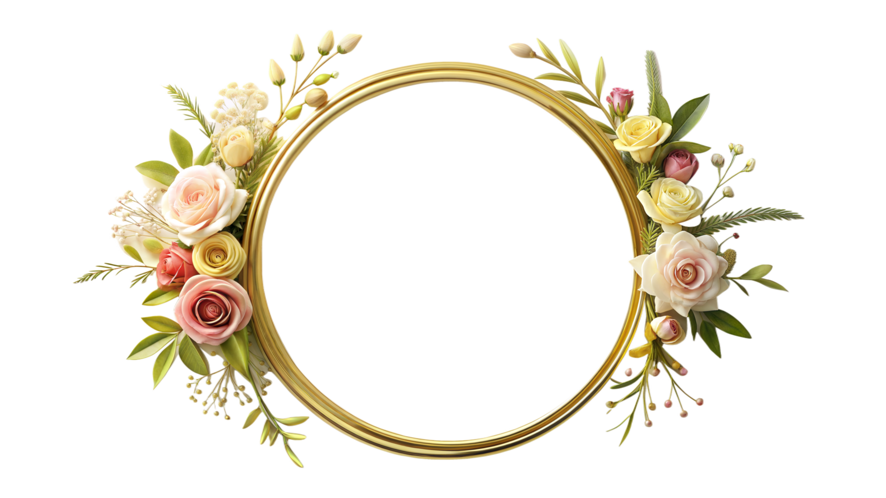 Golden Circular Floral Frame on Transparent Background png