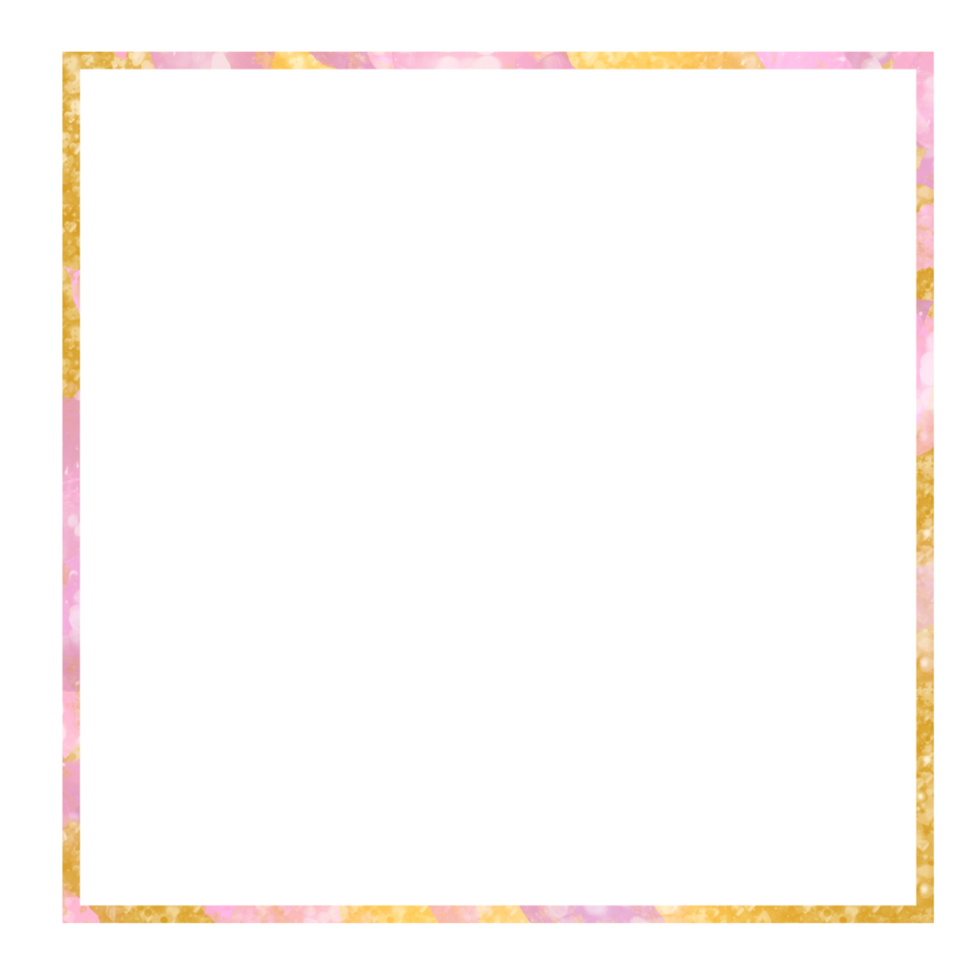 Glittery Gold and Pink Square Frame on a Transparent Background png