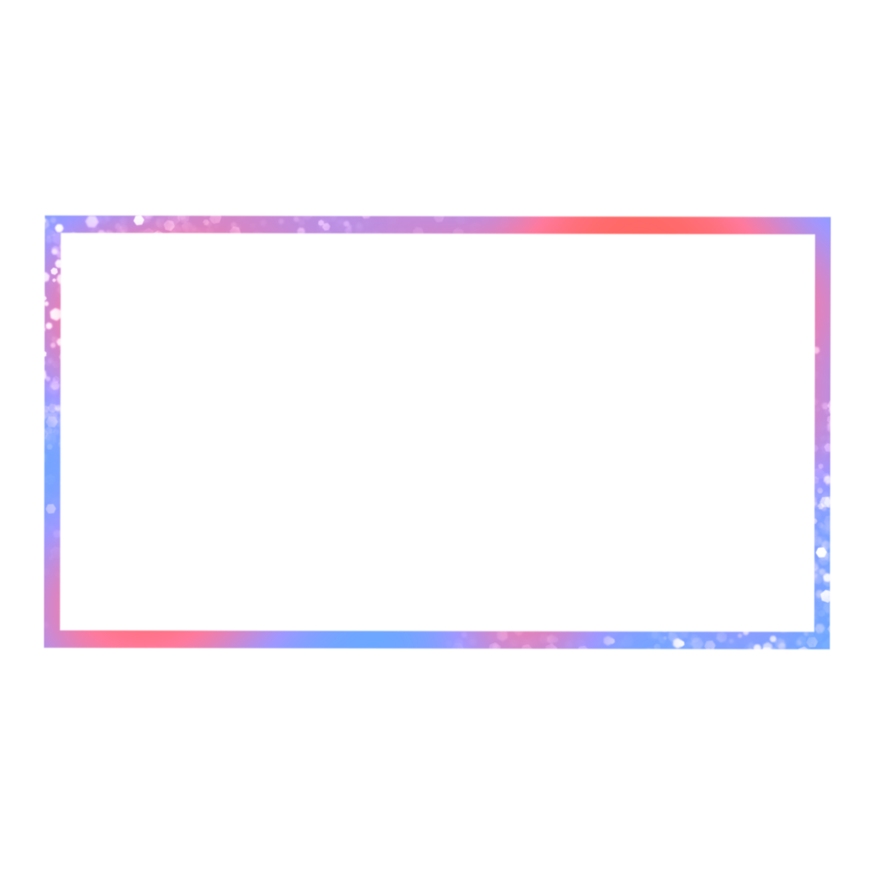 A glittery rectangle frame with blue and red colors on a transparent background png