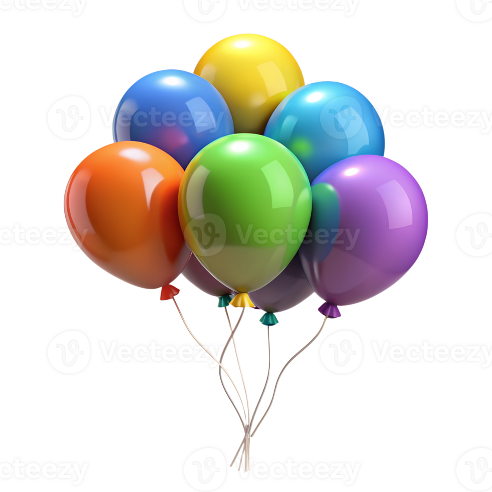 Set of chromatic cartoon balloons 3d illustration isolated on the transparent background png