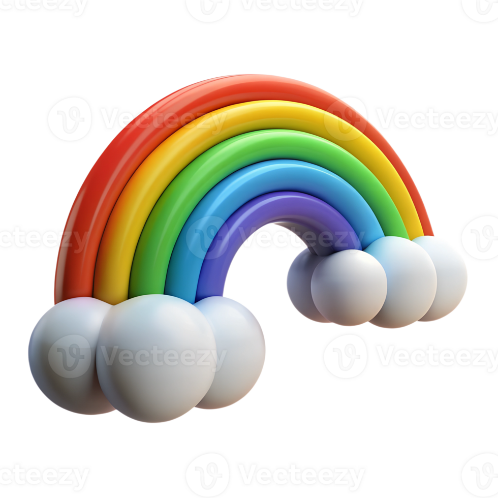 Chromatic cartoon 3d rainbow with clouds illustration isolated on the transparent background png