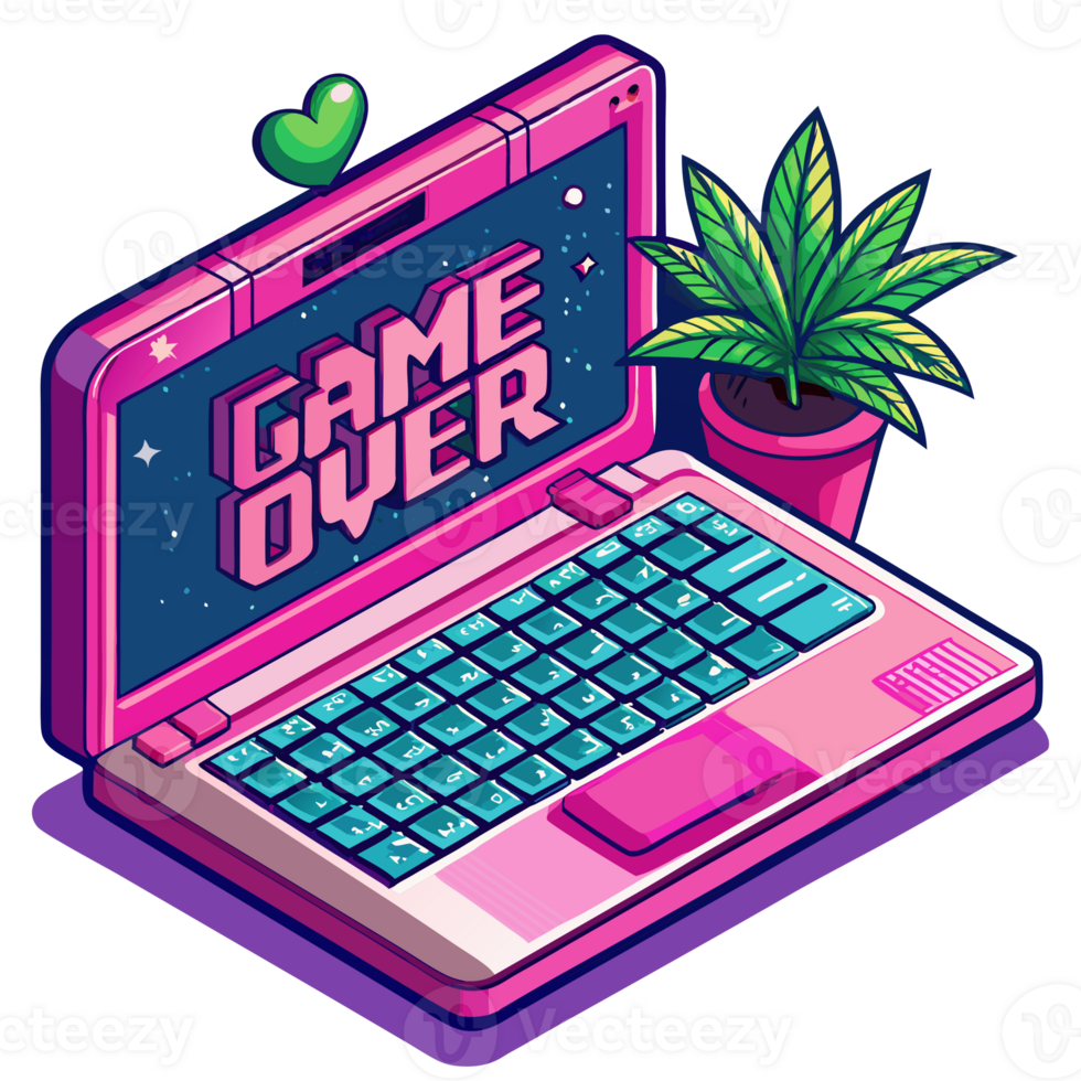 Retro pink laptop device with Game Over on the display png