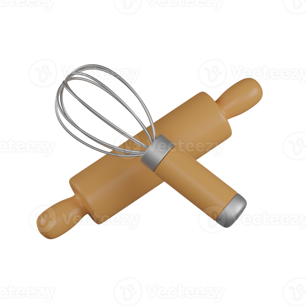 Whisk and rolling pin 3d icon png