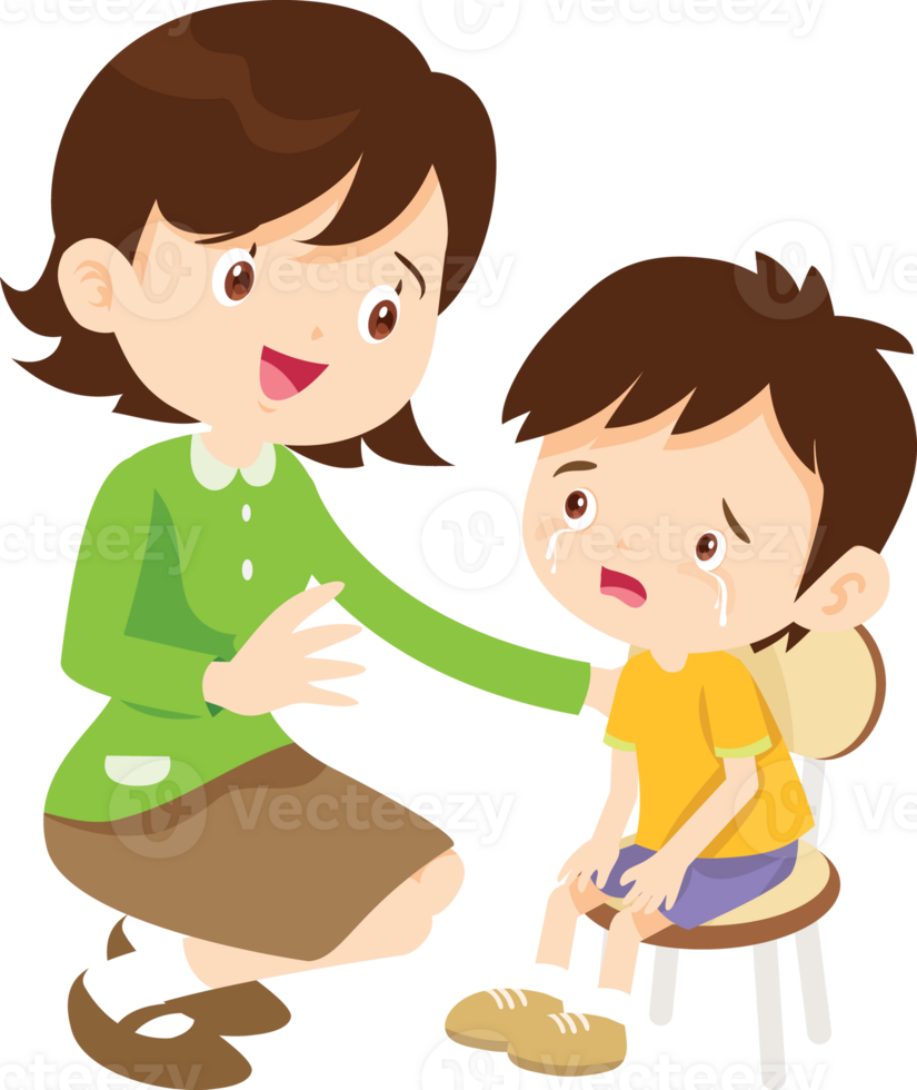 Comforting sad children with parent or teacher png