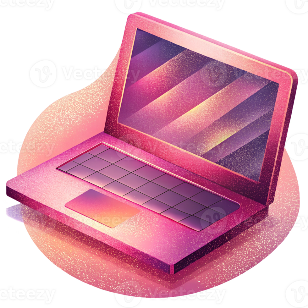 Pink laptop device with empty screen and keyboard png