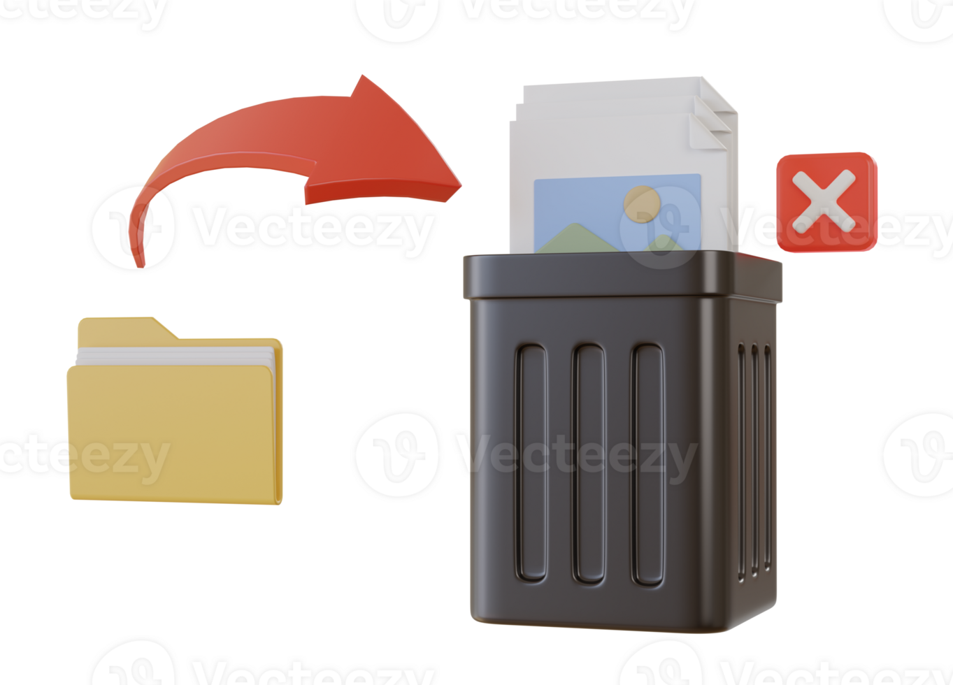 Remove file to recycle bin 3D Illustration png