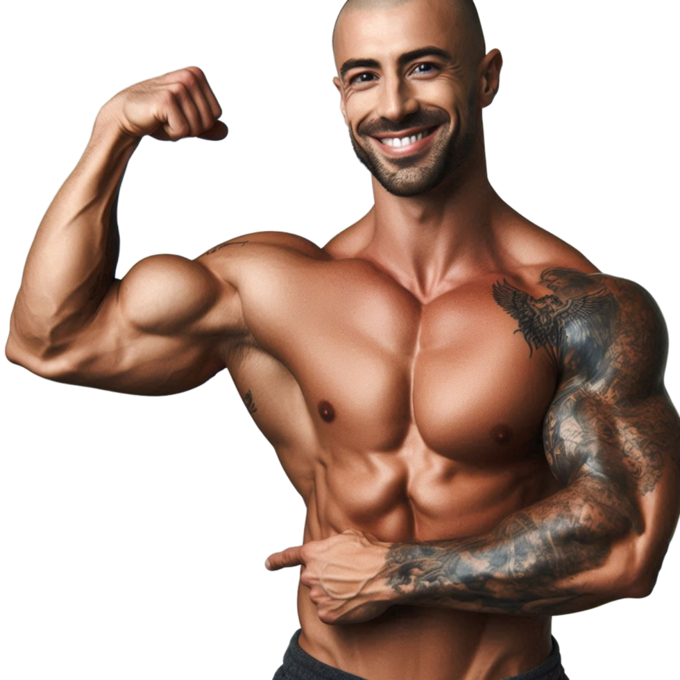a muscular man with tattoos and a tattooed arm png