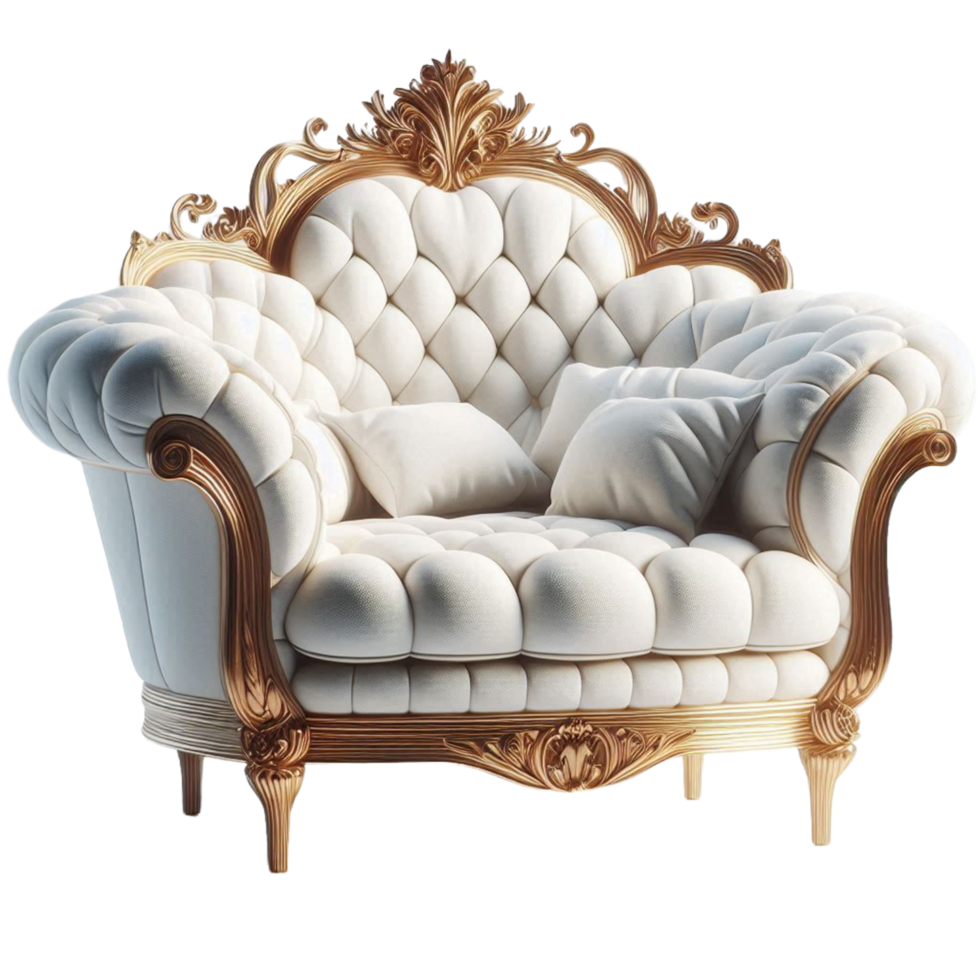an ornate white couch with gold trim png