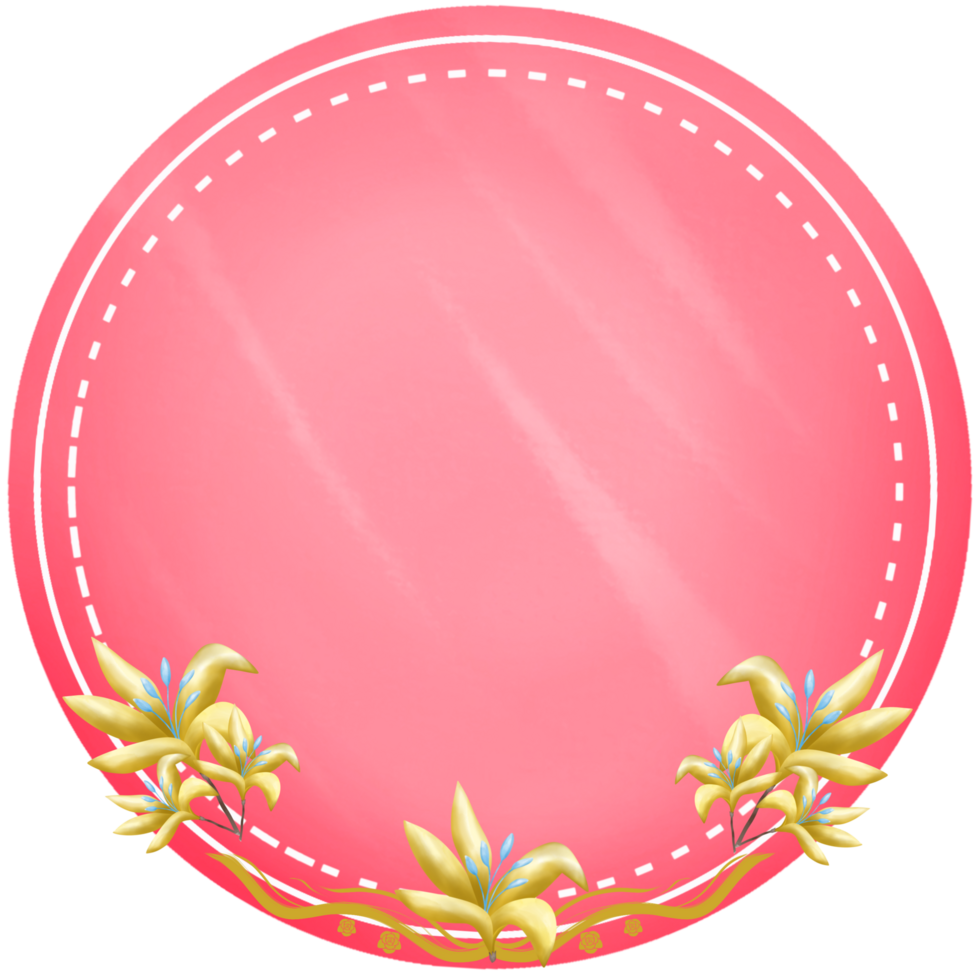 minimal cute red circle label decorated with flower png