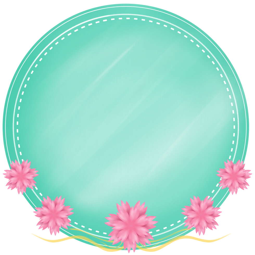 minimal cute green circle label decorated with flower png