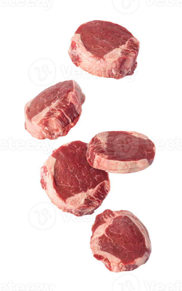 beef tenderloin steak falling, raw meat, cutout png