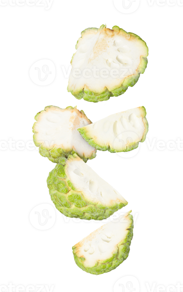 custard apple falling, cutout, full depth of field png