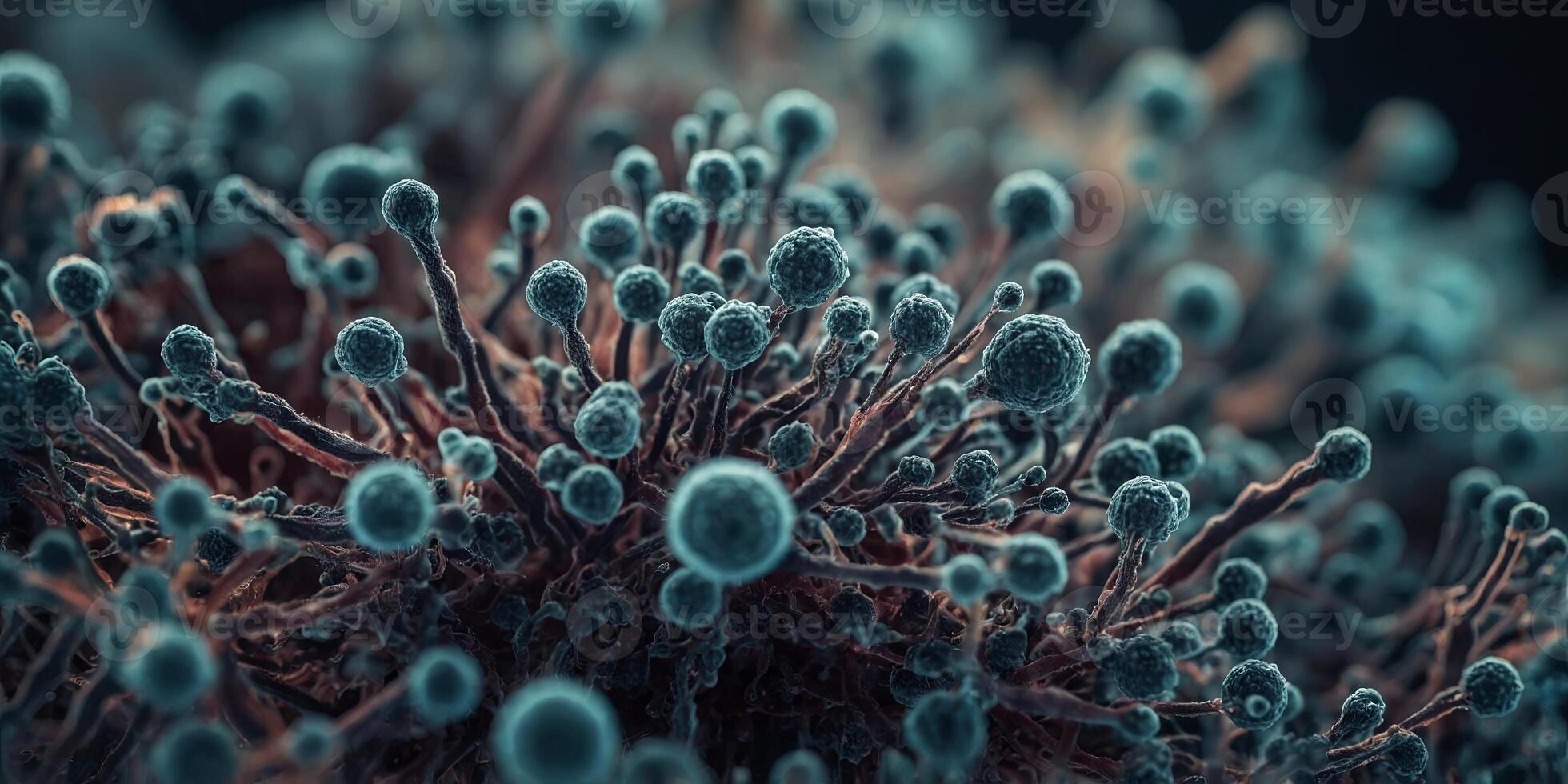 Microscopic view of organic structure, bacteria and viruses abstract background, micro life close-up Concept of science, macro, microscope, research, biology, cell. photo