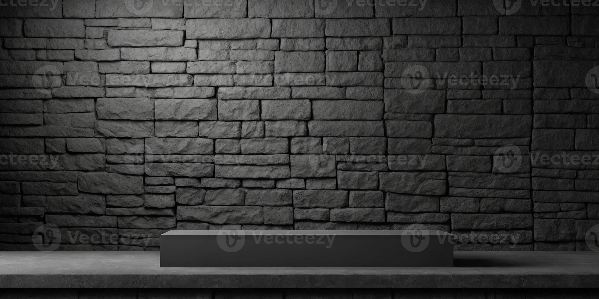 Empty gray stone wall background,empty black concrete wall Podium ,product display presentation and social media banner design template,gray concrete table shelf on blurred background, mockup. photo