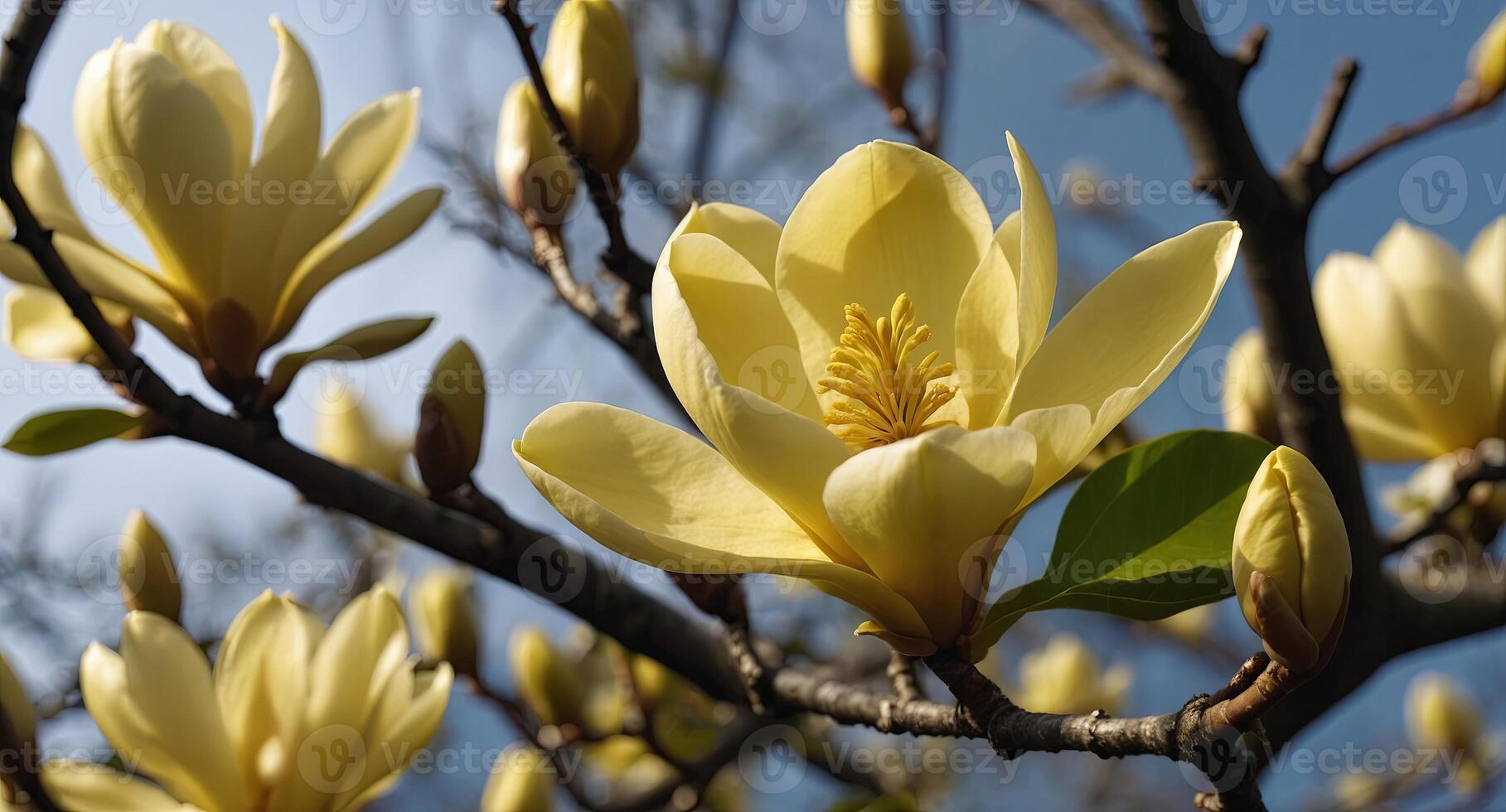 Magnificent yellow magnolia in spring bloom. photo