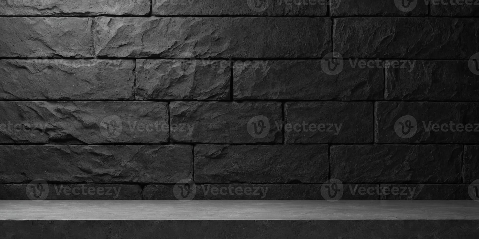 Empty gray stone wall background,empty black concrete wall Podium ,product display presentation and social media banner design template,gray concrete table shelf on blurred background, mockup. photo