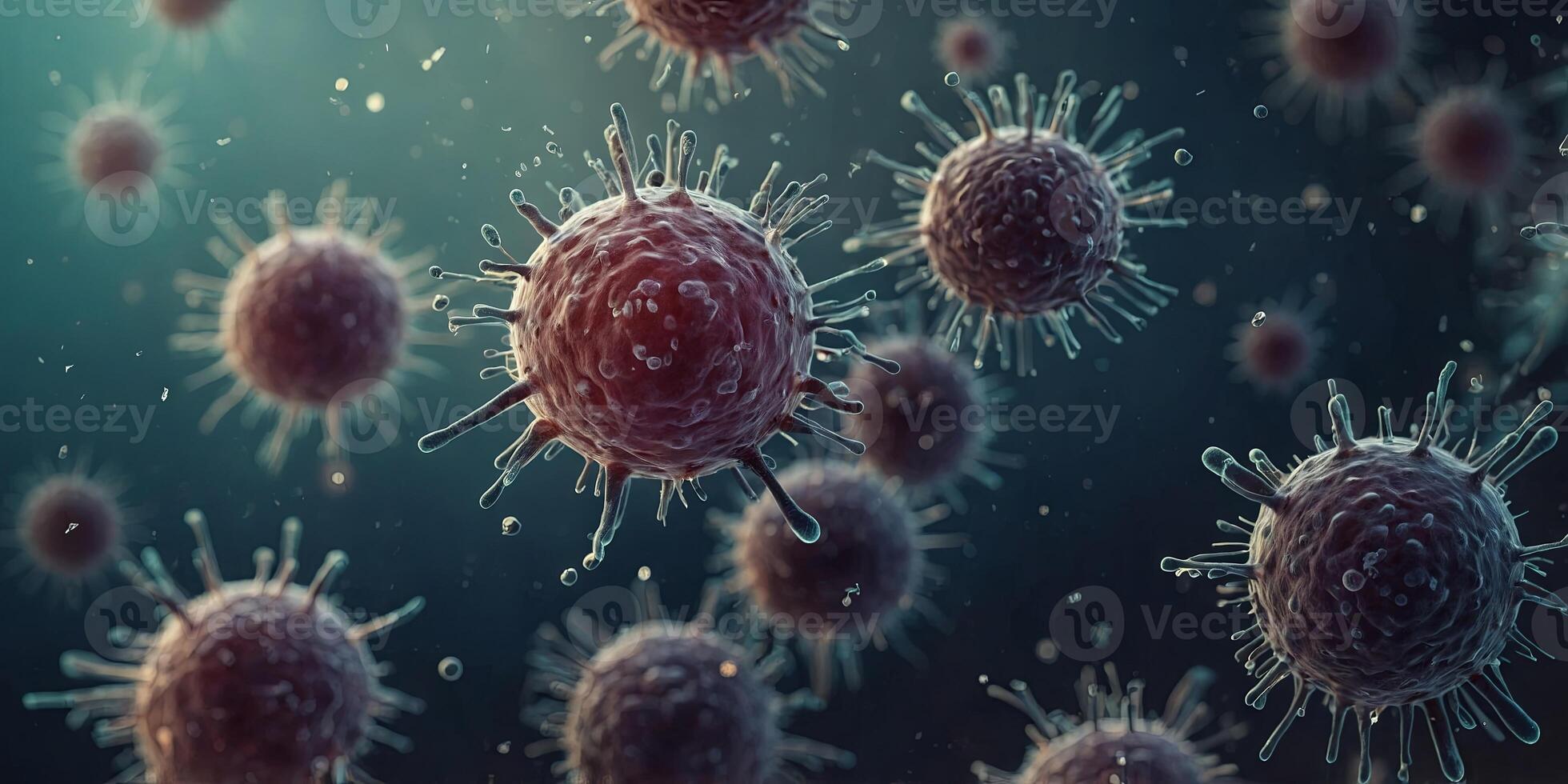 Microscopic view of bacteria and viruses. photo
