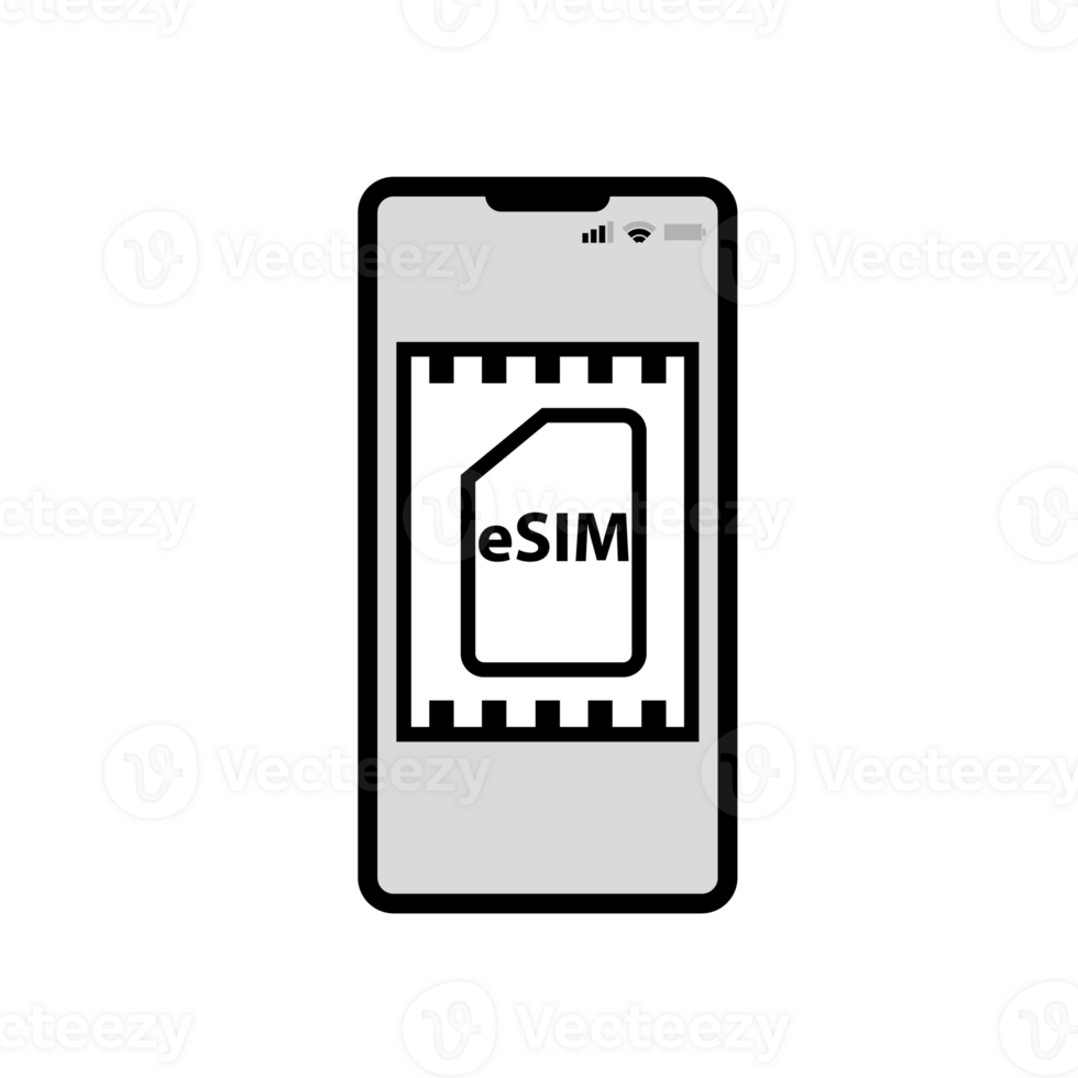 illustration concept of eSIM technology. Built-in SIM electronic telephone SIM card. png