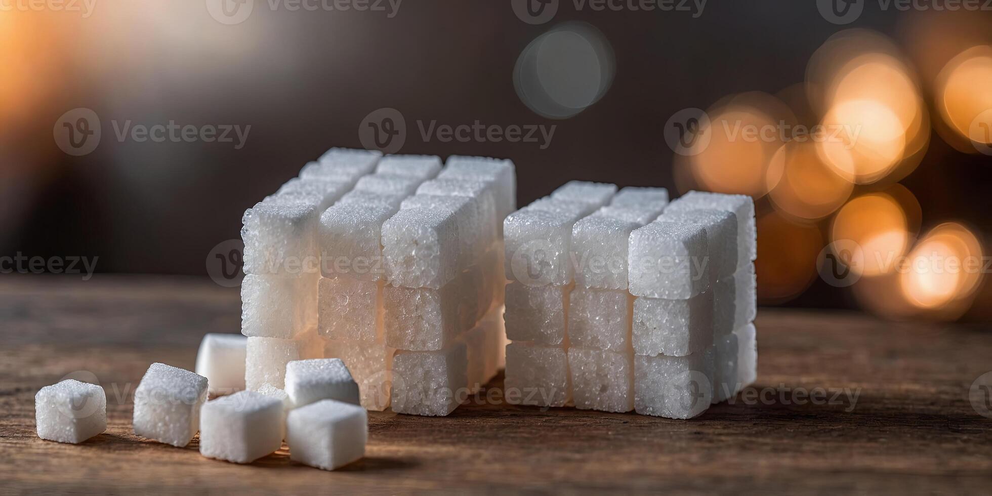 Two piles of sugar cubes sit on the table. photo