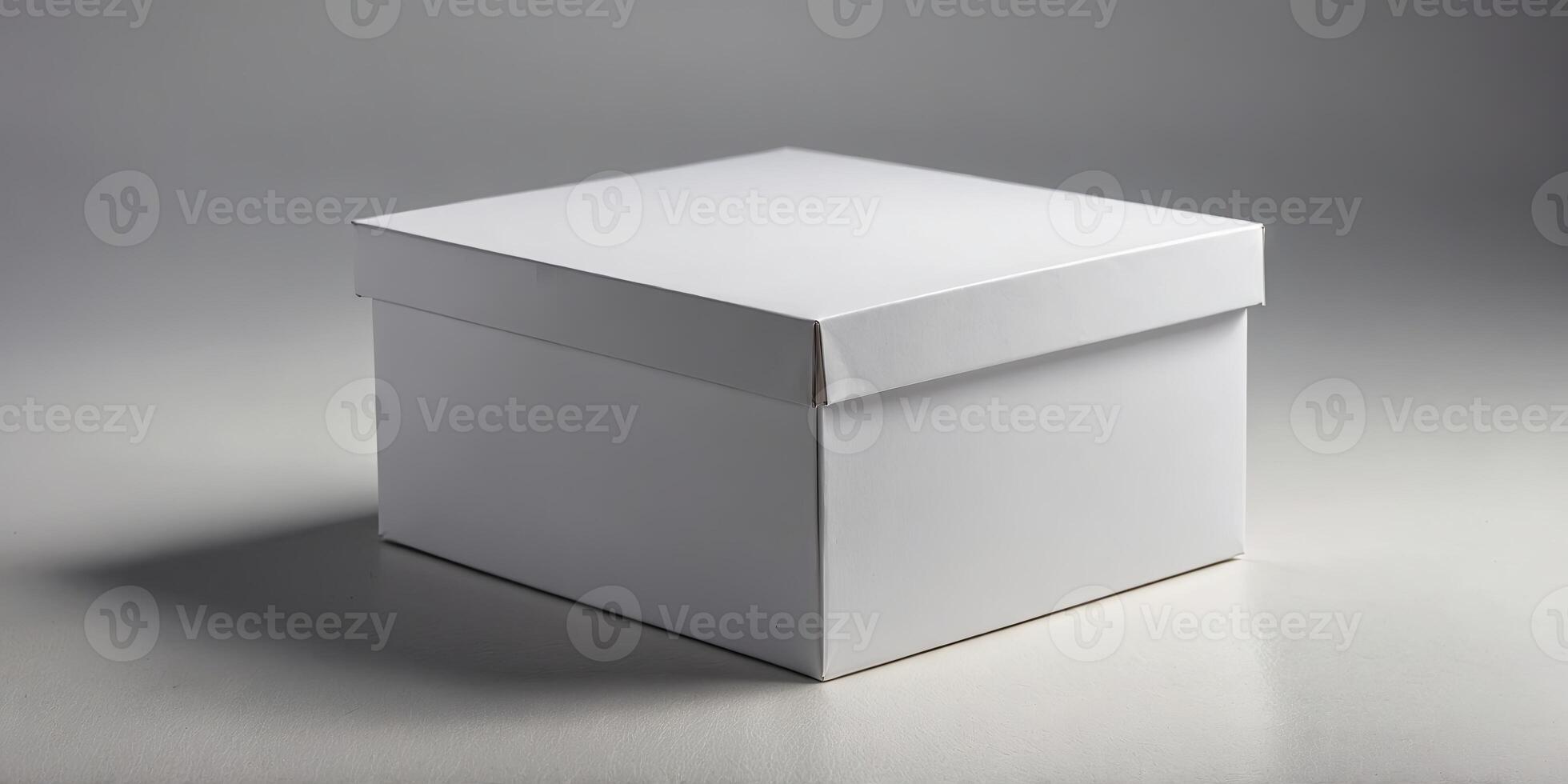 Two white empty boxes on a white surface Suitable for product mockups. photo