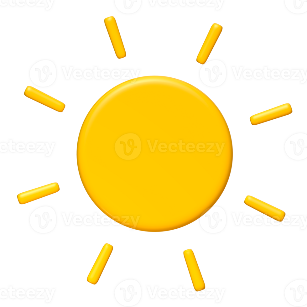 Cute illustration of Sun 3d render. Bright Summer Sun isolated. Cute cartoon 3d sun png