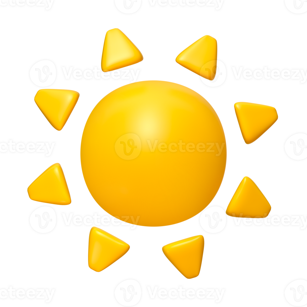 Cute illustration of Sun 3d render. Bright Summer Sun isolated. Cute cartoon 3d sun png