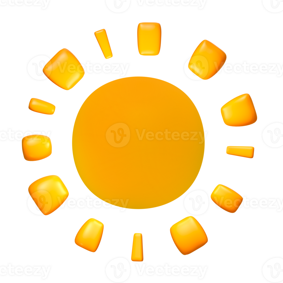 Cute illustration of Sun 3d render. Bright Summer Sun isolated. Cute cartoon 3d sun png