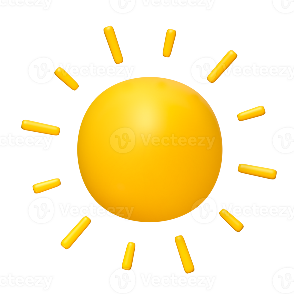 Cute illustration of Sun 3d render. Bright Summer Sun isolated. Cute cartoon 3d sun png