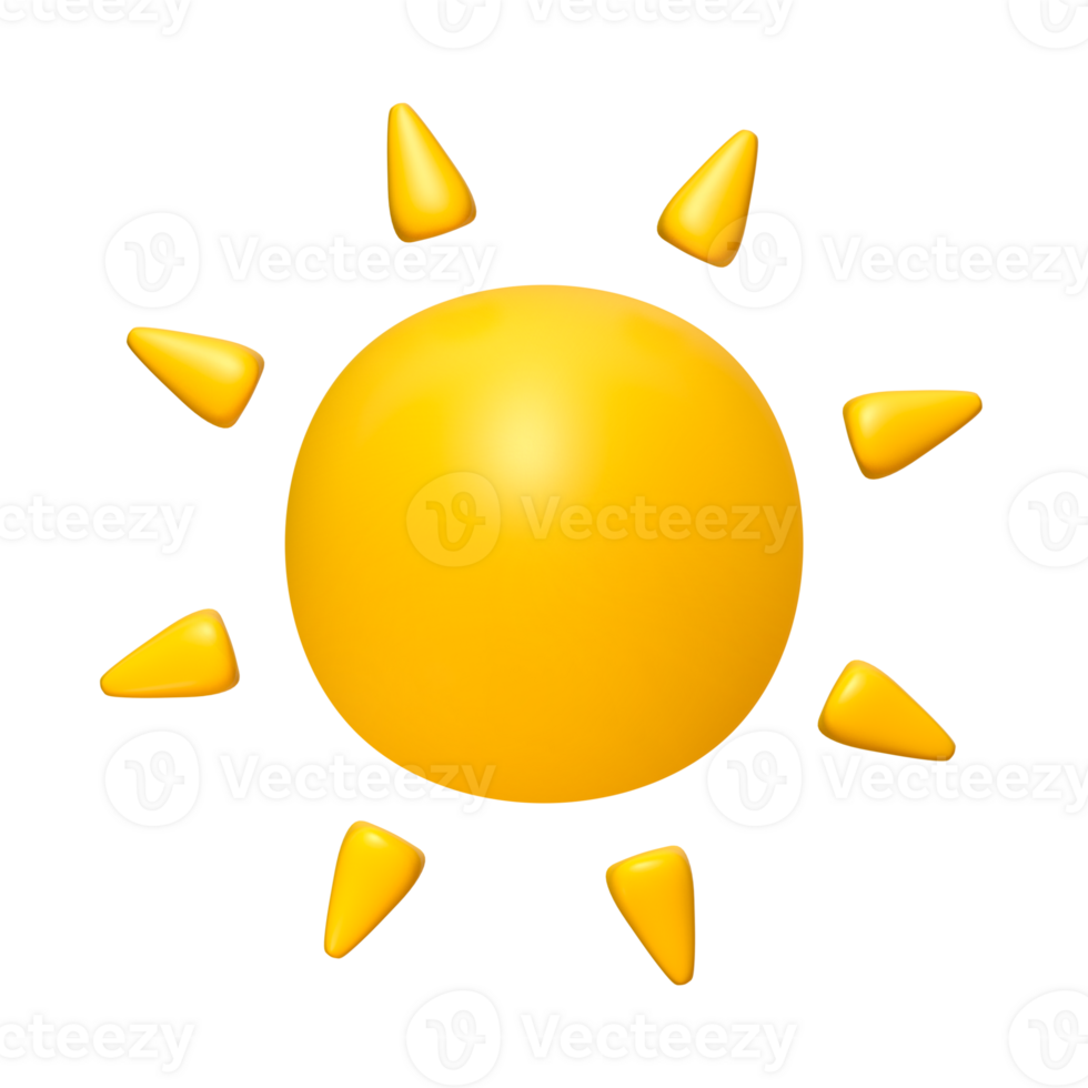 Cute illustration of Sun 3d render. Bright Summer Sun isolated. Cute cartoon 3d sun png