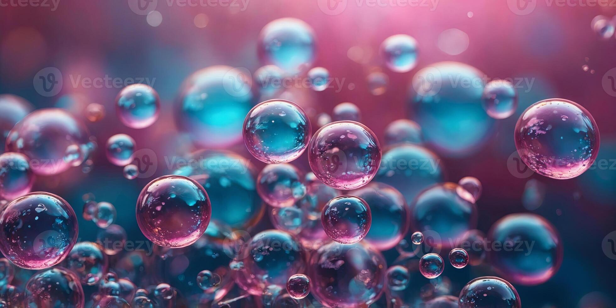 Vibrant abstract background featuring translucent bubbles in pink and blue hues with a bokeh effect, conveying a sense of fantasy or science. . photo