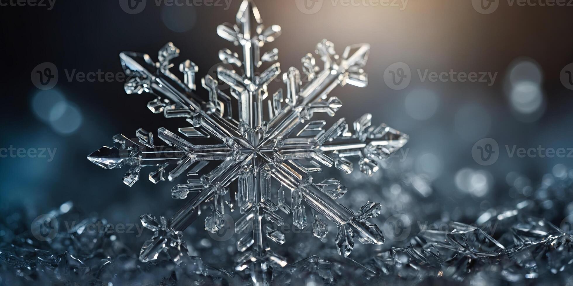 A macro view of snowflakes forming revealing the unique and intricate designs of each individual crystal. photo