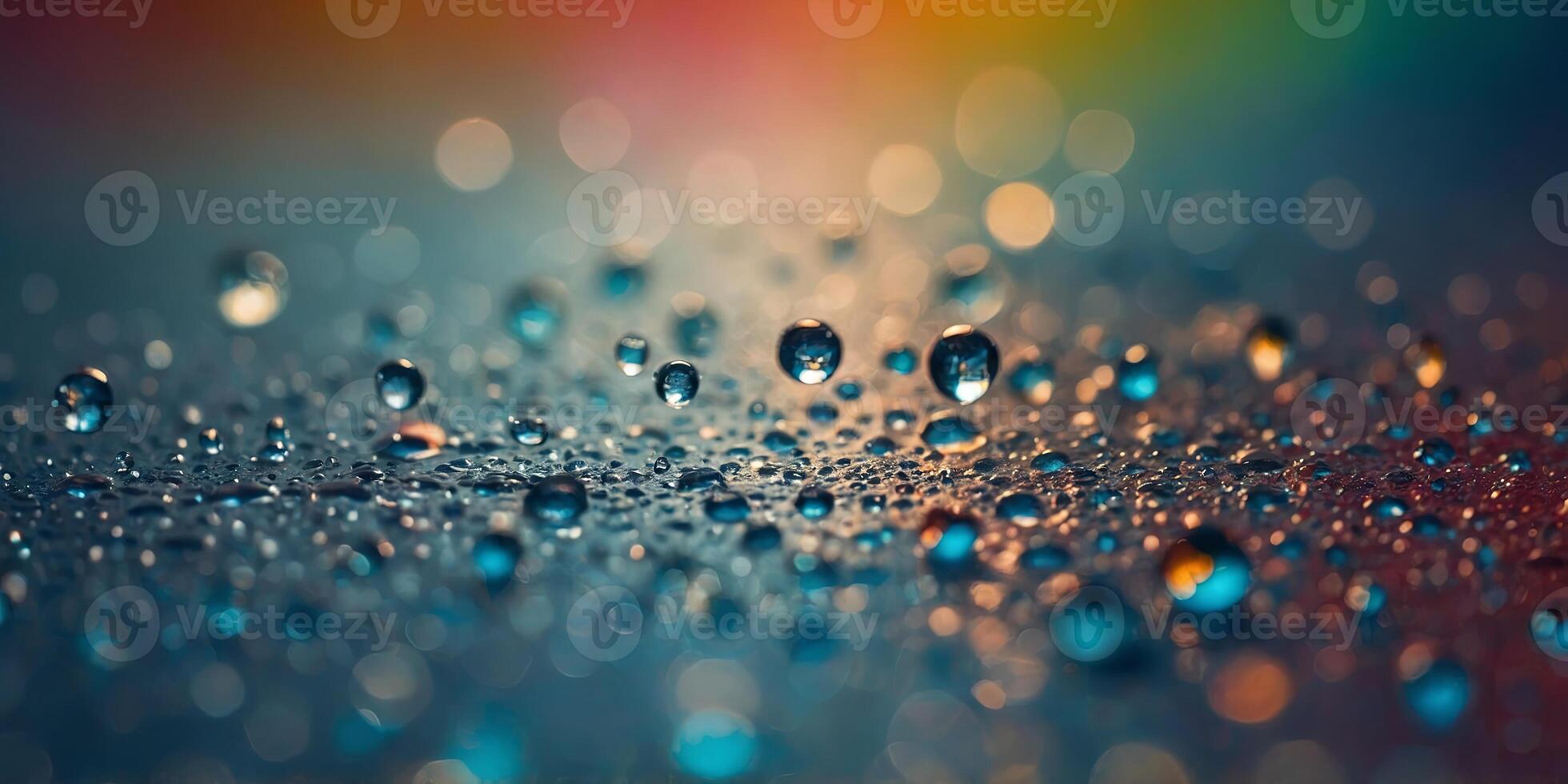 A close-up of water droplets on a glass surface, with a colorful gradient background, creating a vibrant and dynamic visual effect. photo