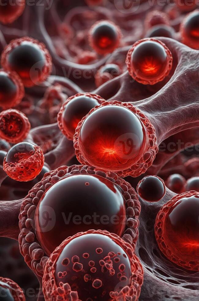 A closeup view of red blood cells flowing through a vein, symbolizing the circulatory system and medical concepts related to hematology. photo