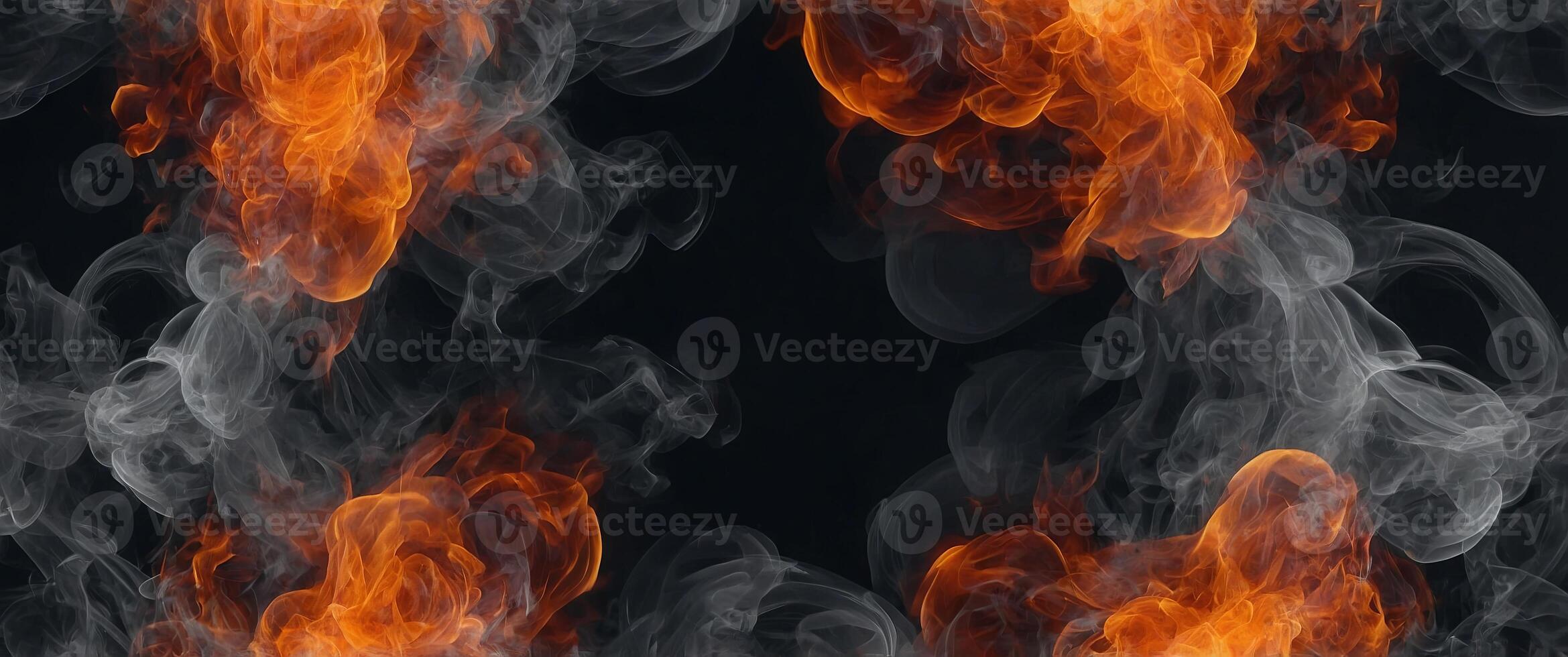 A dynamic background illuminated by flickering flames intertwined with dense smoke, the fiery oranges and deep grays forming a dramatic contrast. photo