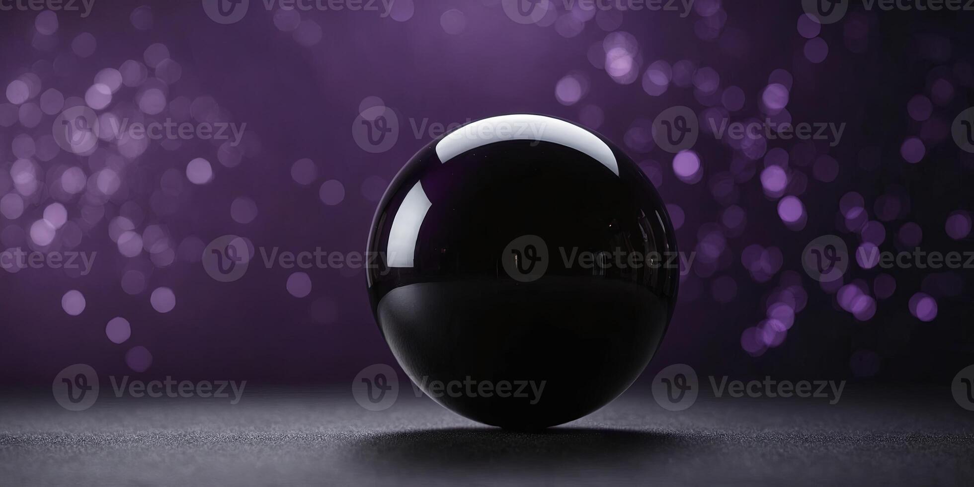 A purple background with a large, round, black object in the foreground. photo