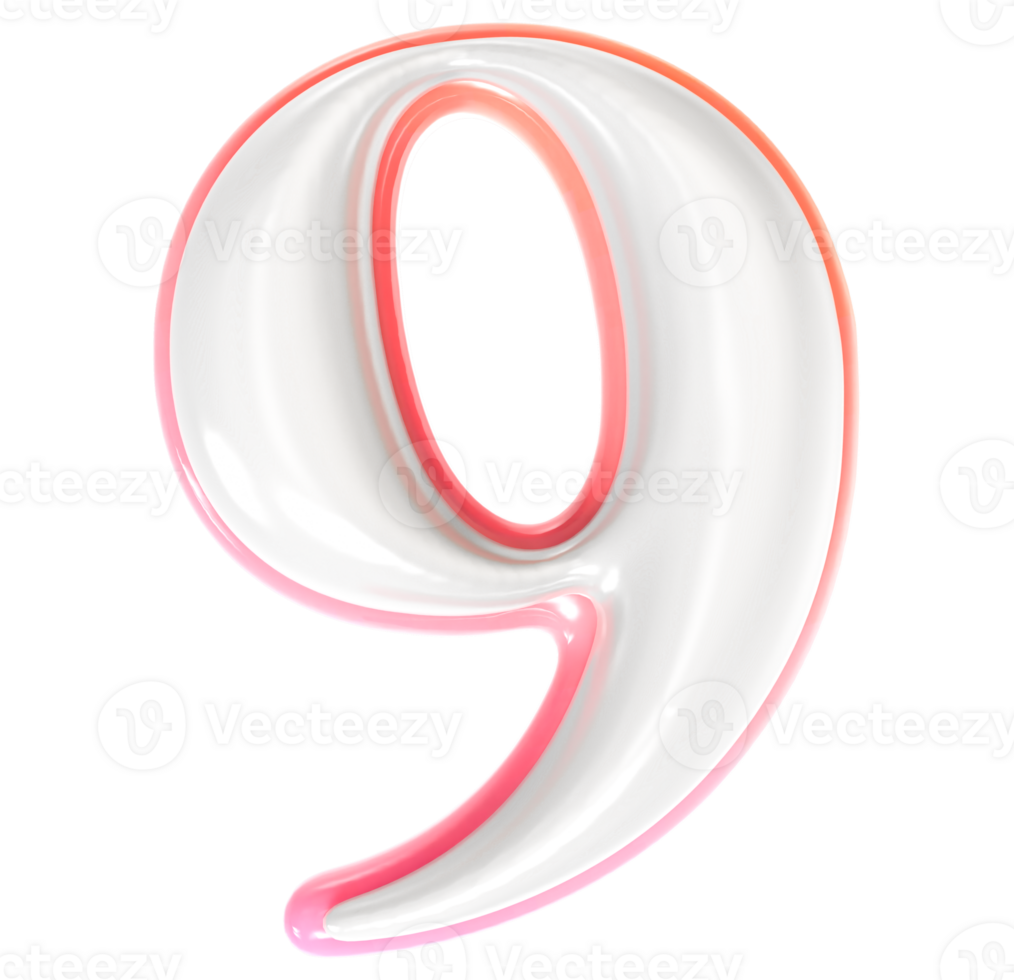 9 Number 3D Render png