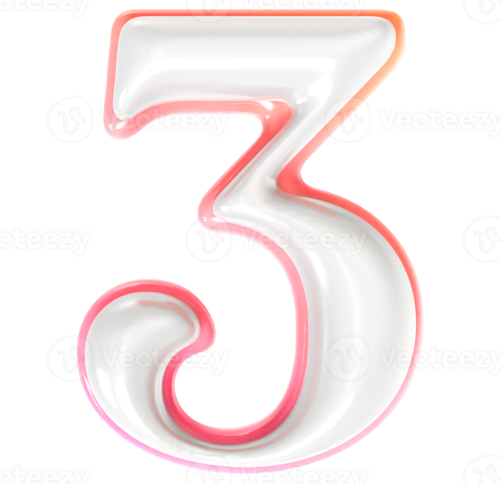 3 Number 3D Render png