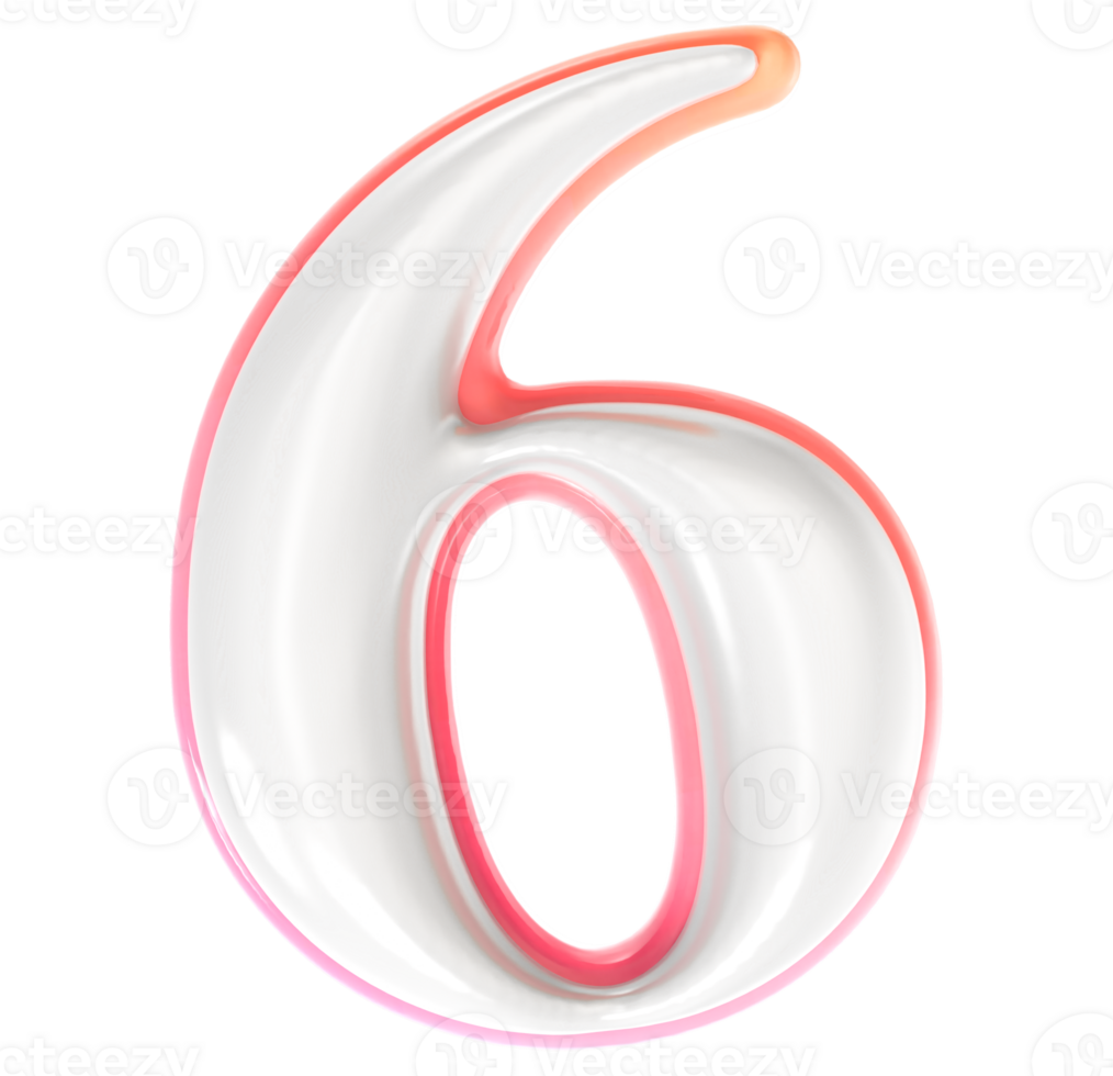 6 Number 3D Render png